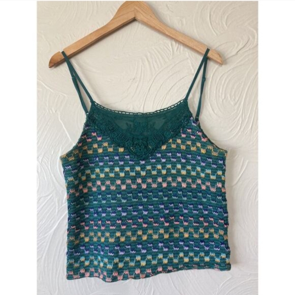 Free People Heartbeat Rochelle Green Crochet Tank Top Size M